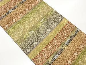 縞に花唐草・花菱・古典柄模様織出し袋帯